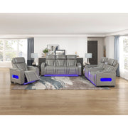 8344GRY-2PWHM Power Double Reclining Love Seat with Center Console, Power Headrests, Storage Arms(Top and Side) ,Cup Holders, Wireless Speakers with Sub-Woofer, Air Massage, Heat, LED Lighting and Charging Ports - 8344GRY-2PWHM
