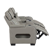 8344GRY-2PWHM Power Double Reclining Love Seat with Center Console, Power Headrests, Storage Arms(Top and Side) ,Cup Holders, Wireless Speakers with Sub-Woofer, Air Massage, Heat, LED Lighting and Charging Ports - 8344GRY-2PWHM