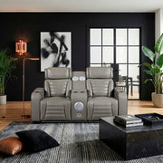 8344GRY-2PWHM Power Double Reclining Love Seat with Center Console, Power Headrests, Storage Arms(Top and Side) ,Cup Holders, Wireless Speakers with Sub-Woofer, Air Massage, Heat, LED Lighting and Charging Ports - 8344GRY-2PWHM