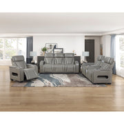 8344GRY-2PWHM Power Double Reclining Love Seat with Center Console, Power Headrests, Storage Arms(Top and Side) ,Cup Holders, Wireless Speakers with Sub-Woofer, Air Massage, Heat, LED Lighting and Charging Ports - 8344GRY-2PWHM