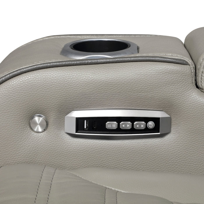 8344GRY-2PWHM Power Double Reclining Love Seat with Center Console, Power Headrests, Storage Arms(Top and Side) ,Cup Holders, Wireless Speakers with Sub-Woofer, Air Massage, Heat, LED Lighting and Charging Ports - 8344GRY-2PWHM