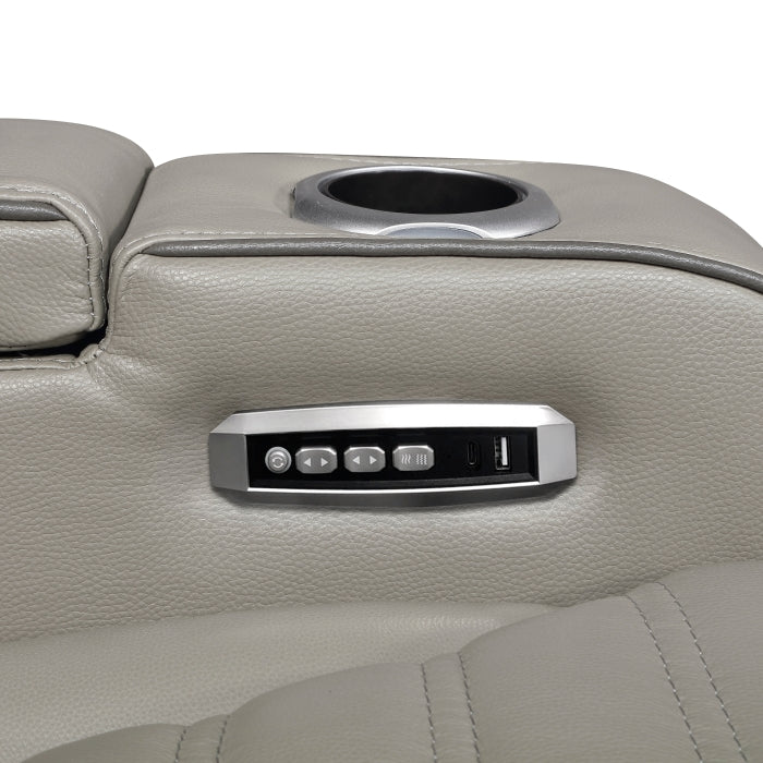 8344GRY-2PWHM Power Double Reclining Love Seat with Center Console, Power Headrests, Storage Arms(Top and Side) ,Cup Holders, Wireless Speakers with Sub-Woofer, Air Massage, Heat, LED Lighting and Charging Ports - 8344GRY-2PWHM