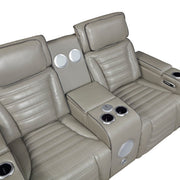 8344GRY-2PWHM Power Double Reclining Love Seat with Center Console, Power Headrests, Storage Arms(Top and Side) ,Cup Holders, Wireless Speakers with Sub-Woofer, Air Massage, Heat, LED Lighting and Charging Ports - 8344GRY-2PWHM