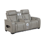 8344GRY-2PWHM Power Double Reclining Love Seat with Center Console, Power Headrests, Storage Arms(Top and Side) ,Cup Holders, Wireless Speakers with Sub-Woofer, Air Massage, Heat, LED Lighting and Charging Ports - 8344GRY-2PWHM