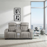 8344GRY-2PWHM Power Double Reclining Love Seat with Center Console, Power Headrests, Storage Arms(Top and Side) ,Cup Holders, Wireless Speakers with Sub-Woofer, Air Massage, Heat, LED Lighting and Charging Ports - 8344GRY-2PWHM