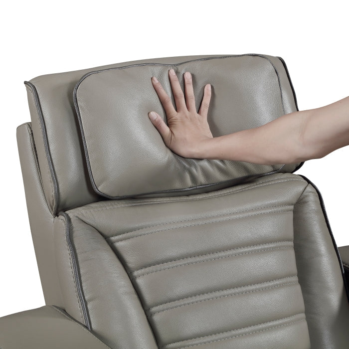 8344GRY-3PWHM Power Double Reclining Sofa with Center Drop-Down Cup Holders, Power Headrests,  Storage Arms(Top and Side) ,Cup holders, Reading Lights, Wireless Charger, Air Massage, Heat,  LED Lighting and Charging Ports - 8344GRY-3PWHM