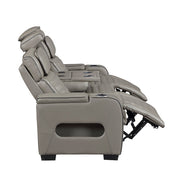 8344GRY-3PWHM Power Double Reclining Sofa with Center Drop-Down Cup Holders, Power Headrests,  Storage Arms(Top and Side) ,Cup holders, Reading Lights, Wireless Charger, Air Massage, Heat,  LED Lighting and Charging Ports - 8344GRY-3PWHM