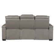 8344GRY-3PWHM Power Double Reclining Sofa with Center Drop-Down Cup Holders, Power Headrests,  Storage Arms(Top and Side) ,Cup holders, Reading Lights, Wireless Charger, Air Massage, Heat,  LED Lighting and Charging Ports - 8344GRY-3PWHM