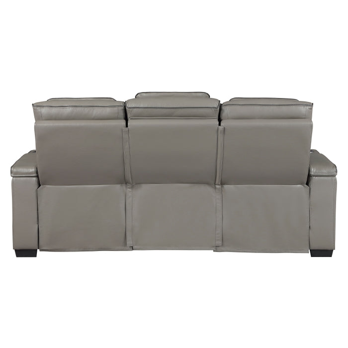 8344GRY-3PWHM Power Double Reclining Sofa with Center Drop-Down Cup Holders, Power Headrests,  Storage Arms(Top and Side) ,Cup holders, Reading Lights, Wireless Charger, Air Massage, Heat,  LED Lighting and Charging Ports - 8344GRY-3PWHM