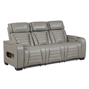 8344GRY-3PWHM Power Double Reclining Sofa with Center Drop-Down Cup Holders, Power Headrests,  Storage Arms(Top and Side) ,Cup holders, Reading Lights, Wireless Charger, Air Massage, Heat,  LED Lighting and Charging Ports - 8344GRY-3PWHM