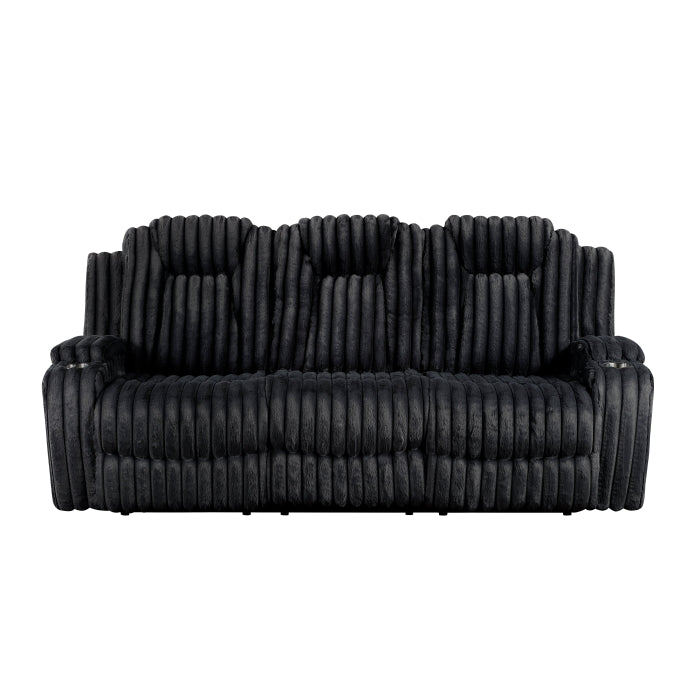 8348BLK-3 Double Reclining Sofa with Cup Holders - 8348BLK-3
