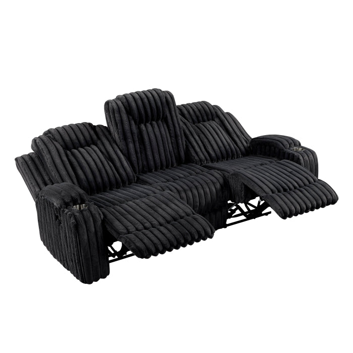 8348BLK-3 Double Reclining Sofa with Cup Holders - 8348BLK-3