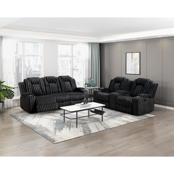 8348BLK-3 Double Reclining Sofa with Cup Holders - 8348BLK-3