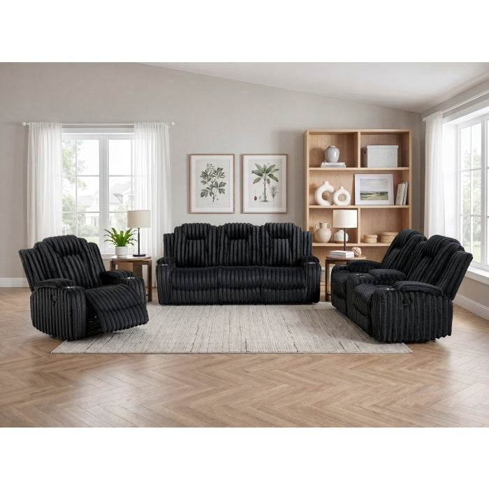8348BLK-3 Double Reclining Sofa with Cup Holders - 8348BLK-3