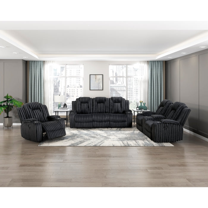 8348BLK-3 Double Reclining Sofa with Cup Holders - 8348BLK-3