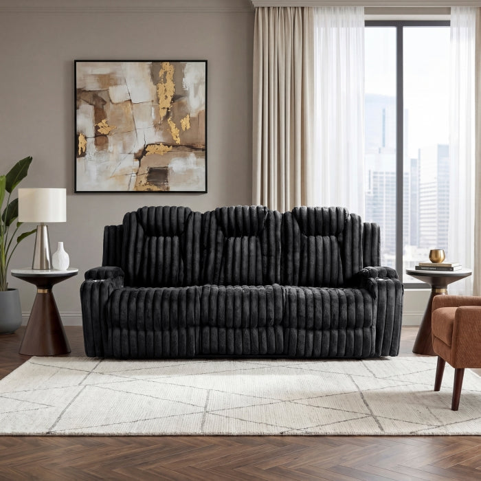 8348BLK-3 Double Reclining Sofa with Cup Holders - 8348BLK-3