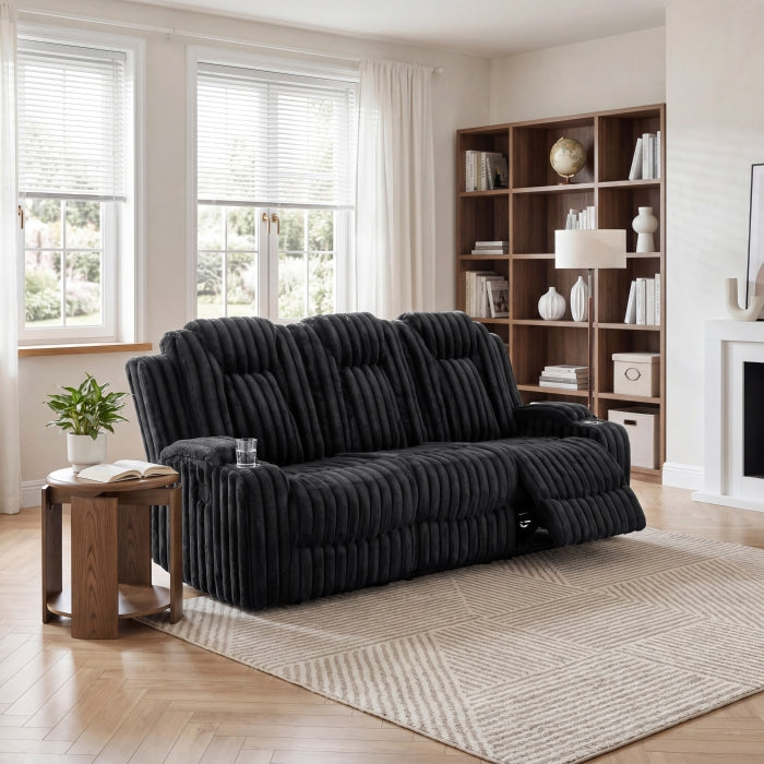 8348BLK-3 Double Reclining Sofa with Cup Holders - 8348BLK-3