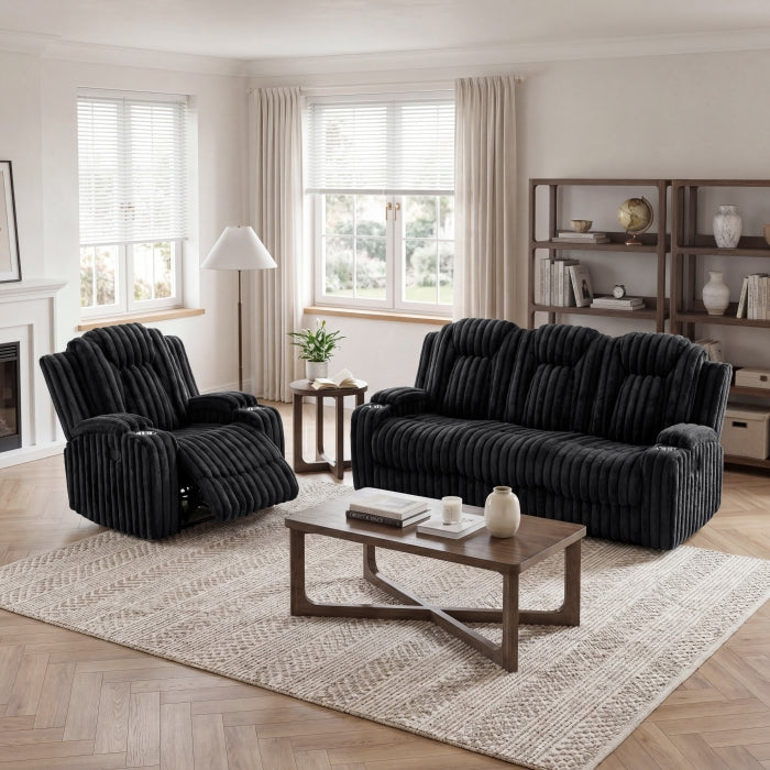 8348BLK-3 Double Reclining Sofa with Cup Holders - 8348BLK-3