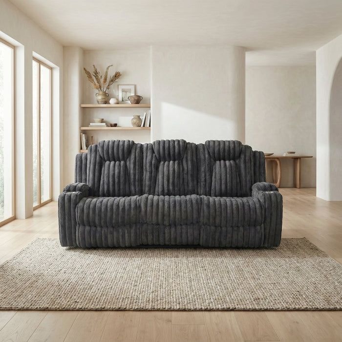 8348DGY-3 Double Reclining Sofa with Cup Holders - 8348DGY-3