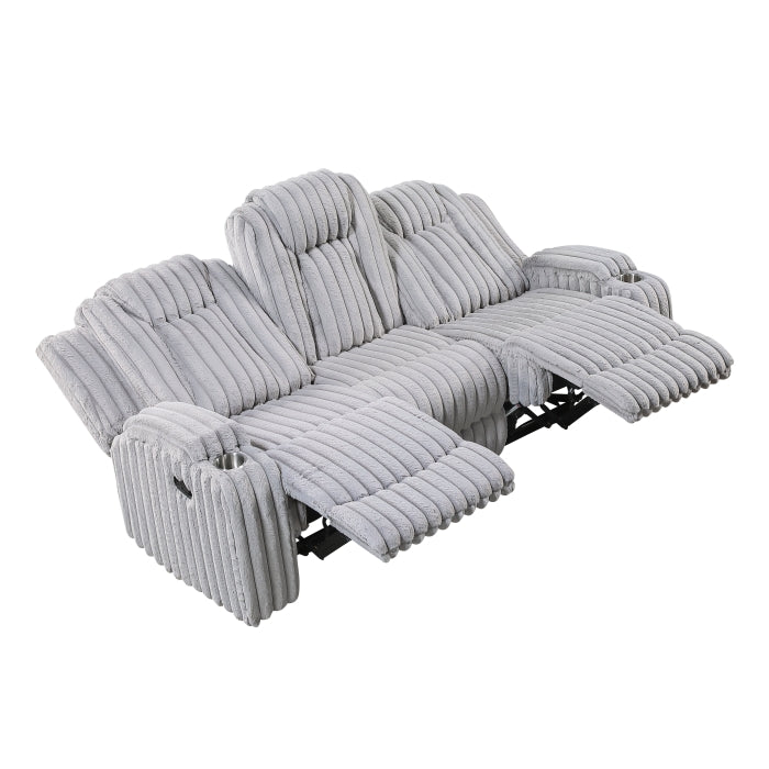8348GRY-3 Double Reclining Sofa with Cup Holders - 8348GRY-3