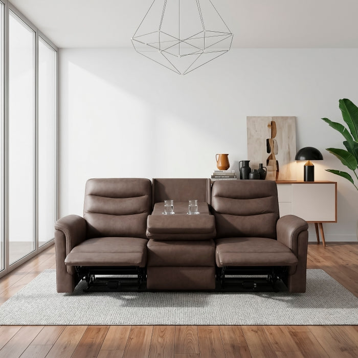 8360BRW-3 Double Reclining Sofa with Drop-down Cup Holders - 8360BRW-3