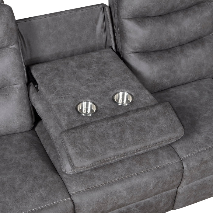 8360GRY-3 Double Reclining Sofa with Drop-down Cup Holders - 8360GRY-3