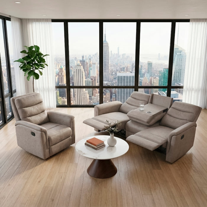 8360TPE-3 Double Reclining Sofa with Drop-down Cup Holders - 8360TPE-3