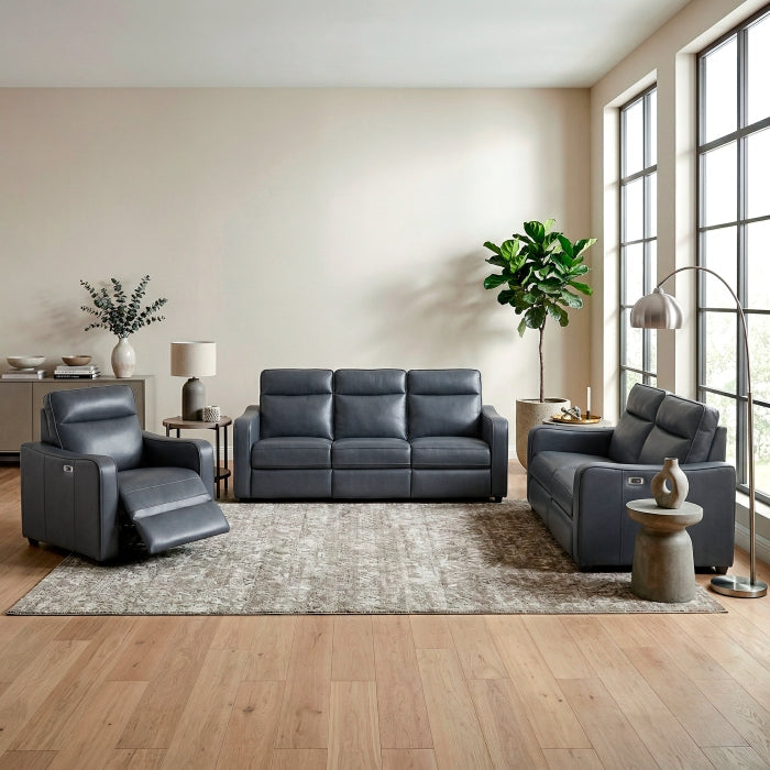 8368NVY-3A2PW* (5)Power Double Reclining Sofa with Curved Track Arms - 8368NVY-3A2PW*