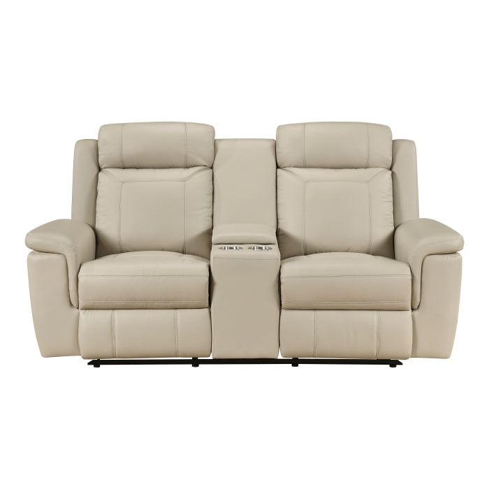 8379BEG-2 Double Reclining Love Seat with Center Console and Receptacles - 8379BEG-2