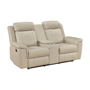 8379BEG-2 Double Reclining Love Seat with Center Console and Receptacles - 8379BEG-2