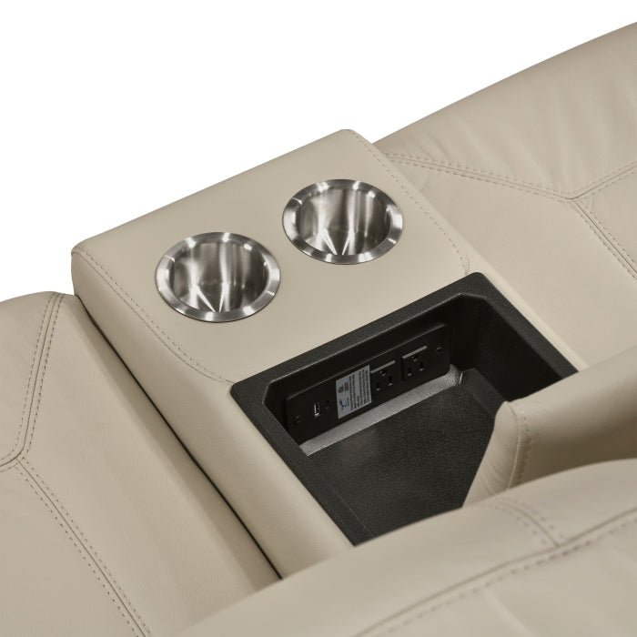 8379BEG-2 Double Reclining Love Seat with Center Console and Receptacles - 8379BEG-2