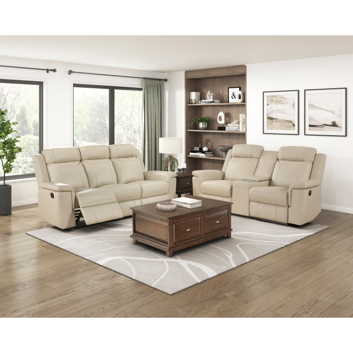 8379BEG-2 Double Reclining Love Seat with Center Console and Receptacles - 8379BEG-2