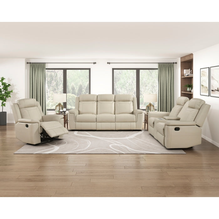8379BEG-2 Double Reclining Love Seat with Center Console and Receptacles - 8379BEG-2
