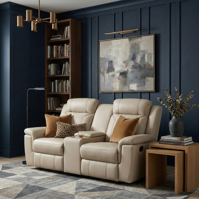 8379BEG-2 Double Reclining Love Seat with Center Console and Receptacles - 8379BEG-2