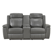 8379DGY-2 Double Reclining Love Seat with Center Console and Receptacles - 8379DGY-2