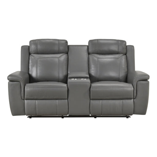 8379DGY-2 Double Reclining Love Seat with Center Console and Receptacles - 8379DGY-2