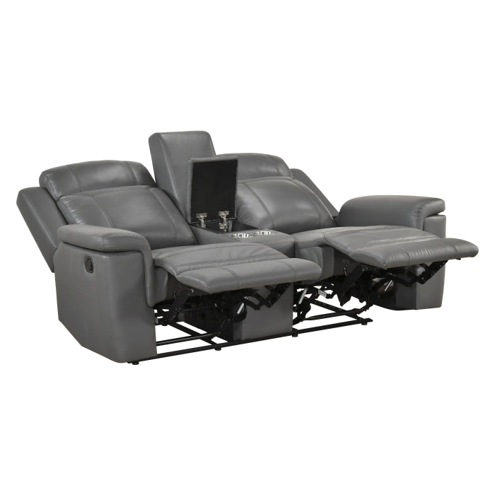 8379DGY-2 Double Reclining Love Seat with Center Console and Receptacles - 8379DGY-2