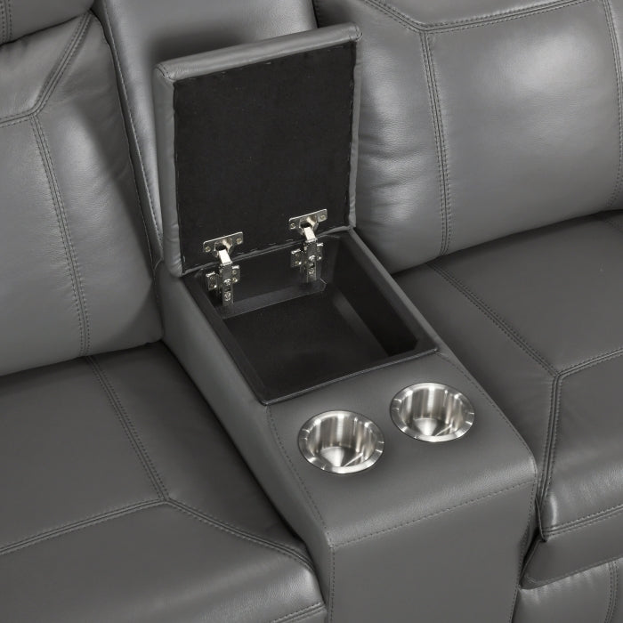 8379DGY-2 Double Reclining Love Seat with Center Console and Receptacles - 8379DGY-2