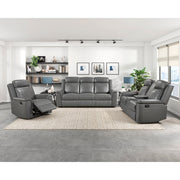 8379DGY-2 Double Reclining Love Seat with Center Console and Receptacles - 8379DGY-2