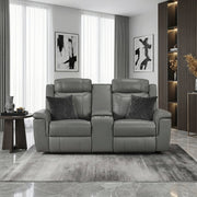 8379DGY-2 Double Reclining Love Seat with Center Console and Receptacles - 8379DGY-2