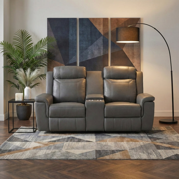 8379DGY-2 Double Reclining Love Seat with Center Console and Receptacles - 8379DGY-2