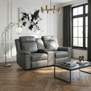 8379DGY-2 Double Reclining Love Seat with Center Console and Receptacles - 8379DGY-2
