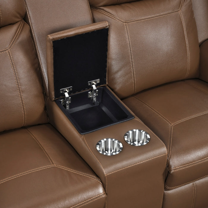 8379TBR-2 Double Reclining Love Seat with Center Console and Receptacles - 8379TBR-2