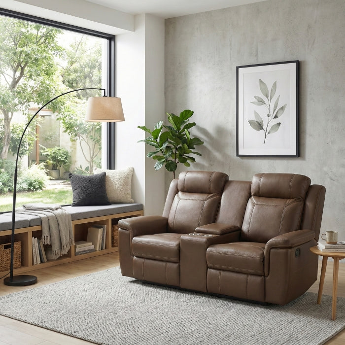 8379TBR-2 Double Reclining Love Seat with Center Console and Receptacles - 8379TBR-2