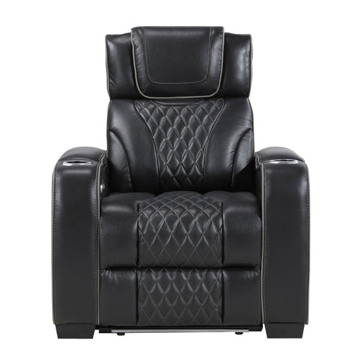8449BK-1PWHM Power Reclining Chair with Power Headrest, Storage Arms with Cup Holders, Air Massage and Heat, LED Lighting and Charging Ports - 8449BK-1PWHM