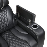 8449BK-1PWHM Power Reclining Chair with Power Headrest, Storage Arms with Cup Holders, Air Massage and Heat, LED Lighting and Charging Ports - 8449BK-1PWHM