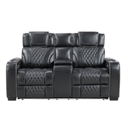 8449BK-2PWHM Power Double Reclining Love Seat with Center Console, Power Headrests, Storage Arms with Cup Holders, Wireless charger,  Air Massage and Heat, LED Lighting and Charging Ports - 8449BK-2PWHM