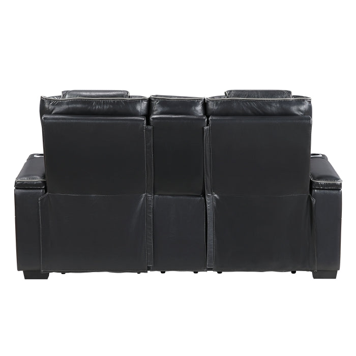8449BK-2PWHM Power Double Reclining Love Seat with Center Console, Power Headrests, Storage Arms with Cup Holders, Wireless charger,  Air Massage and Heat, LED Lighting and Charging Ports - 8449BK-2PWHM