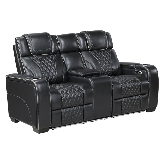 8449BK-2PWHM Power Double Reclining Love Seat with Center Console, Power Headrests, Storage Arms with Cup Holders, Wireless charger,  Air Massage and Heat, LED Lighting and Charging Ports - 8449BK-2PWHM