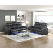 8449BK-2PWHM Power Double Reclining Love Seat with Center Console, Power Headrests, Storage Arms with Cup Holders, Wireless charger,  Air Massage and Heat, LED Lighting and Charging Ports - 8449BK-2PWHM